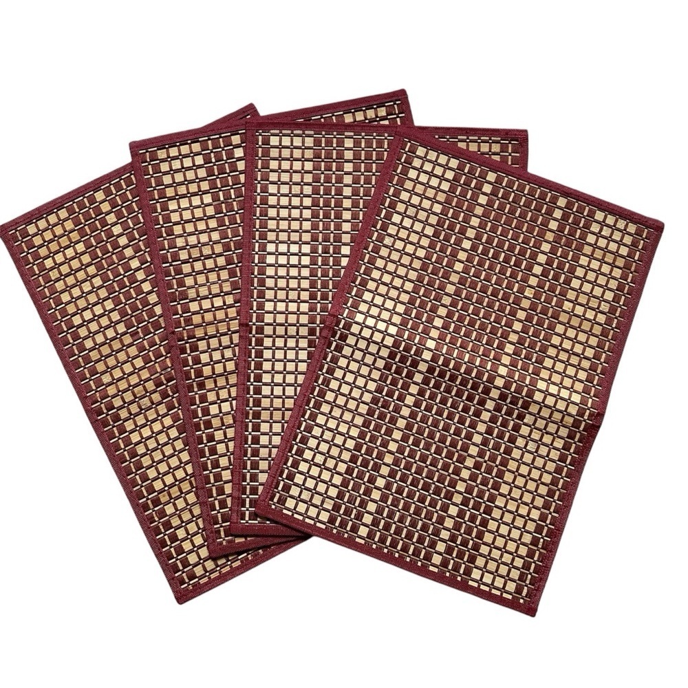 Set of 4 Burgundy and Bamboo Woven Placemats